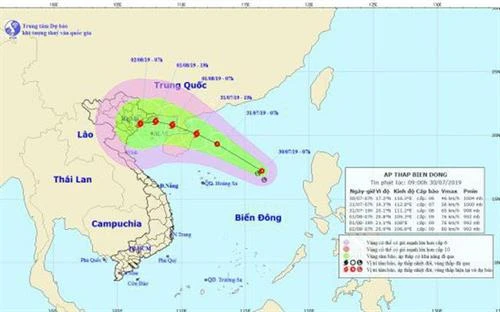 Vùng áp thấp trên biển Đông đã mạnh lên thành áp thấp nhiệt đới