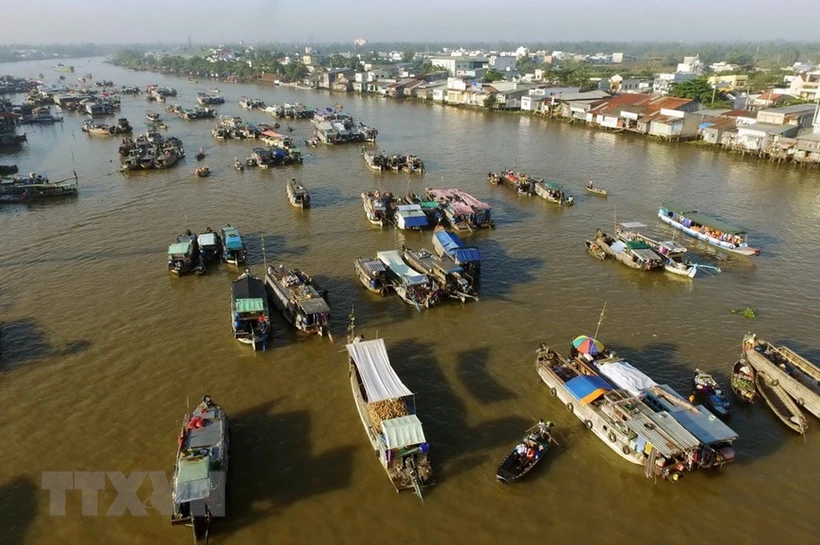 Chợ nổi Cái Răng (Cần Thơ) từ lâu đã là một điểm tham quan du lịch đặc sắc của vùng Đồng bằng sông Cửu Long nói chung và thành phố Cần Thơ nói riêng.Ảnh: An Hiếu - TTXVN