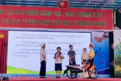 Một tiểu phẩm tuyên truyền về an toàn giao thông của học sinh Trường Tiểu học Đan Phượng A (huyện Đan Phượng, Hà Nội). Ảnh: kinhtedothi.vn