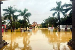 Mưa lớn gây ngập lụt, nước bao vây tứ phía tại các địa phương huyện Lệ Thủy, Quảng Bình. Ảnh: TTXVN phát