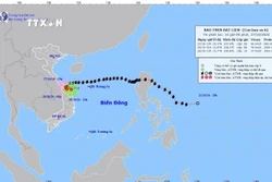 Hướng di chuyển của bão số 6, cập nhật lúc 13 giờ, ngày 27/10. Ảnh: TTXVN phát